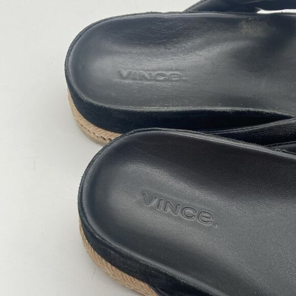 Womens Size 6 Vince Black Forest Platform Espadrille Thong Slide Sandal Leather - Picture 12 of 12